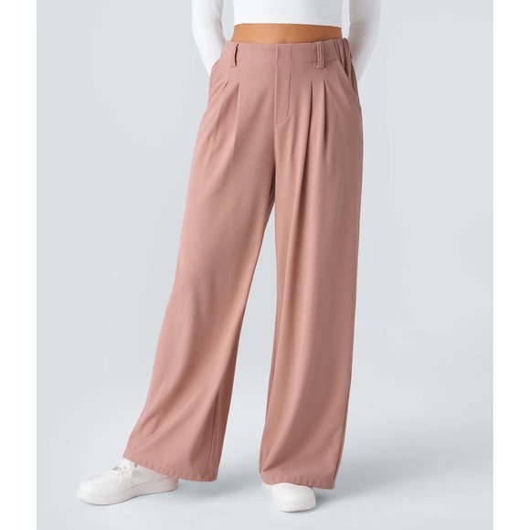 HALARA Pants - Halara Flex™ High Waisted Pocket Wide Leg Waffle Trouser Work Pants XS Pink Chic